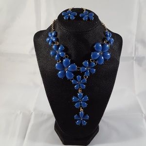 Blue and Gold Flower Necklace Set